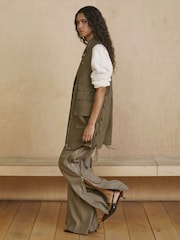 Reiss Sage Green Elyn Wide-Leg Side-Zip Trousers - Image 1 of 8