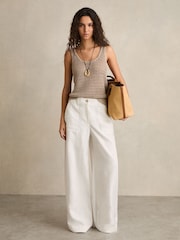 Reiss White Ashby Linen-Cotton Wide-Leg Trousers - Image 1 of 6