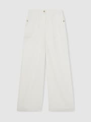 Reiss White Ashby Linen-Cotton Wide-Leg Trousers - Image 2 of 6