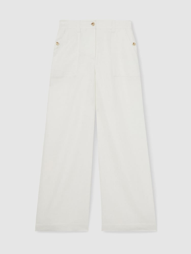 Reiss White Ashby Linen-Cotton Wide-Leg Trousers - Image 2 of 6