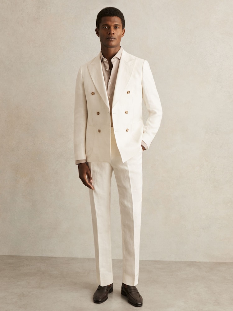Reiss White Park Slim-Fit Linen Herringbone Suit Trousers - Image 1 of 7 Reiss White Park Slim-Fit Linen Herringbone Suit Trousers - Image 1 of 7