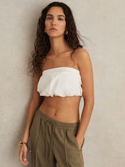 Reiss Ivory Safiyya Cotton-Blend Bandeau Puffball Top - Image 1 of 6