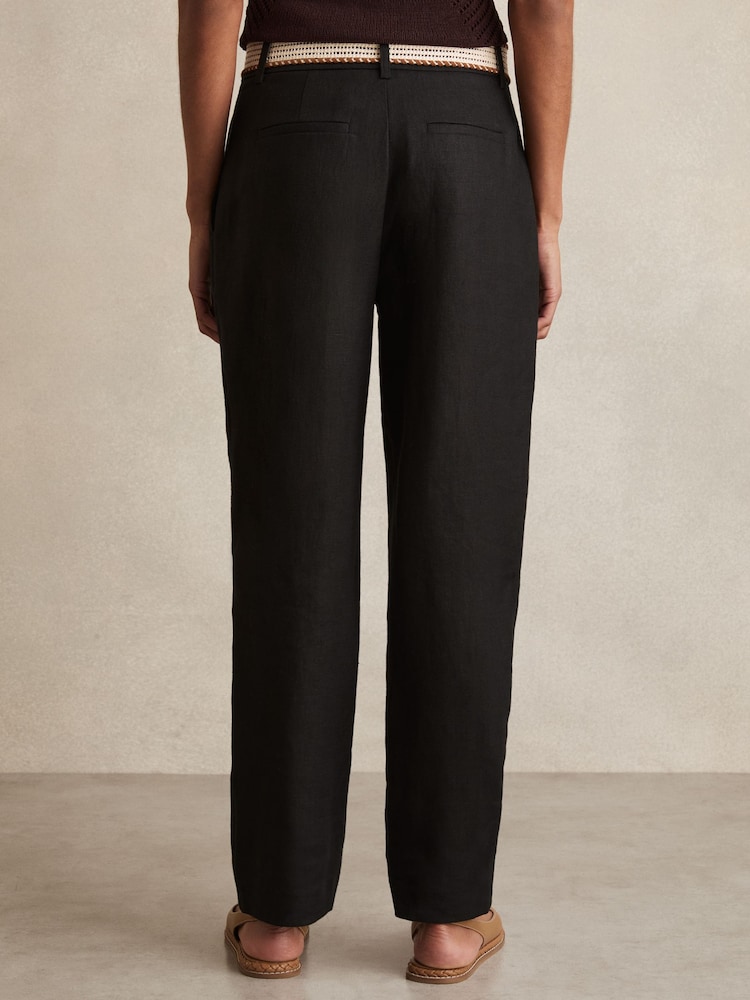 Buy Reiss Black Beau Linen Belted Tapered Trousers from Next