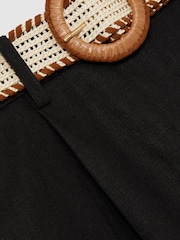 Reiss Black Beau Linen Belted Tapered Trousers - Image 6 of 6