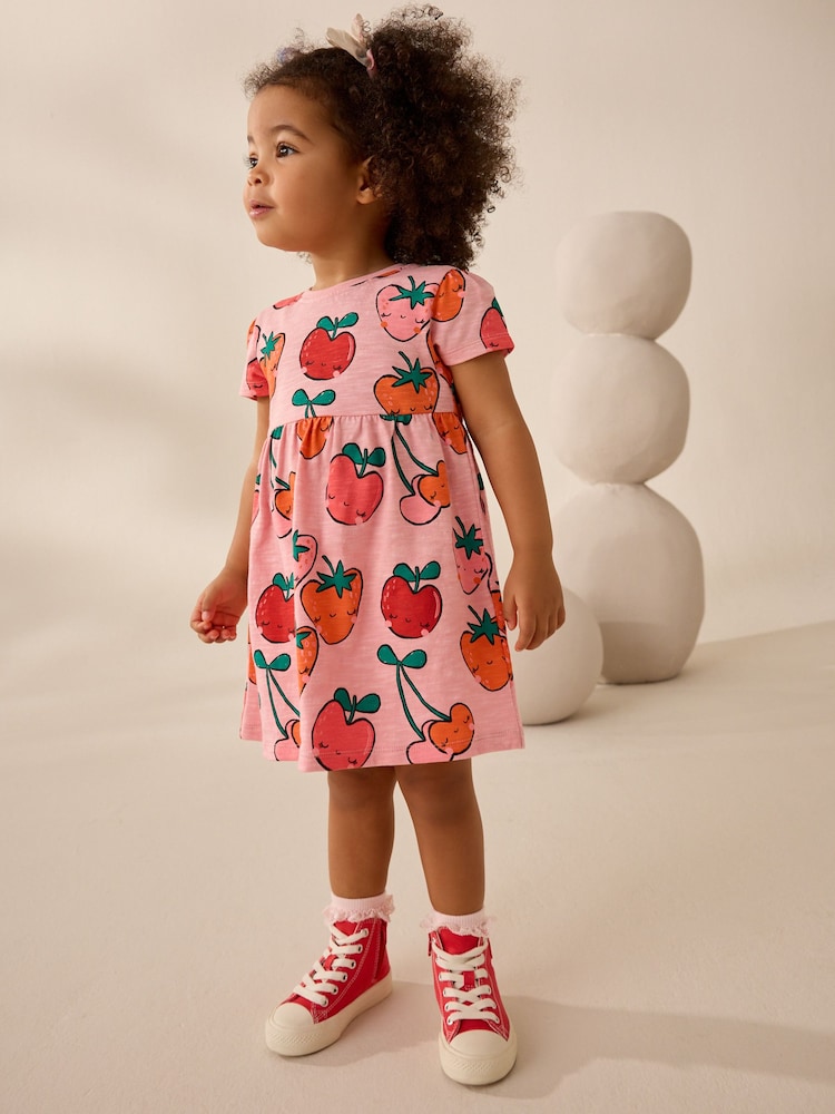 Strawberry Pink Short Sleeve Jersey Summer Dress (3mths-7yrs) - Image 1 of 8