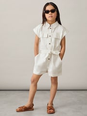 Reiss Ivory Zoe 9-13 yrs Cotton-Linen Belted Playsuit - Image 1 of 4
