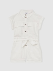 Reiss Ivory Zoe 9-13 yrs Cotton-Linen Belted Playsuit - Image 2 of 4