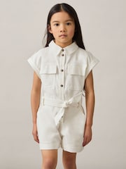 Reiss Ivory Zoe 9-13 yrs Cotton-Linen Belted Playsuit - Image 3 of 4