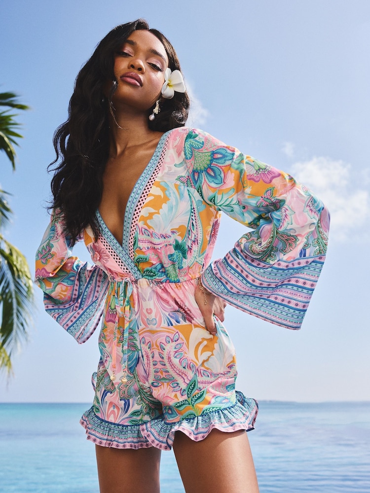 Lipsy Multi Printed Beach Cover-Up Playsuit - Image 1 of 5 Lipsy Multi Printed Beach Cover-Up Playsuit - Image 1 of 5