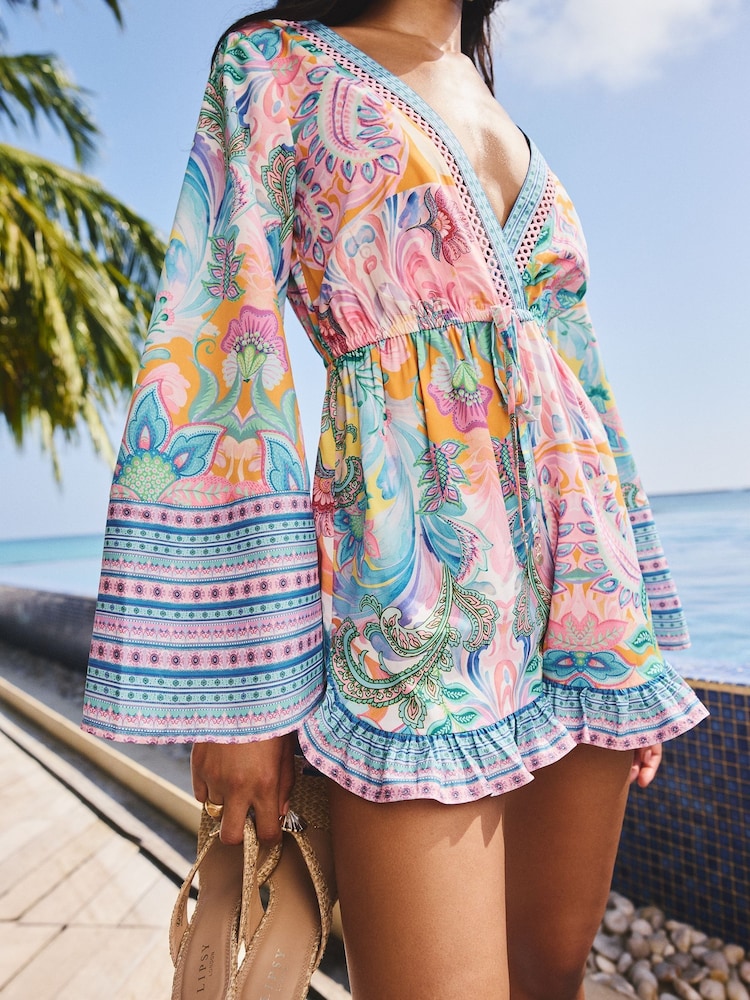 Lipsy Multi Printed Beach Cover-Up Playsuit - Image 2 of 5 Lipsy Multi Printed Beach Cover-Up Playsuit - Image 2 of 5