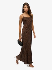 Superdry Leopard Print/Black Sleeveless Maxi Slip Jersey Dress - Image 2 of 7