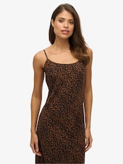 Superdry Leopard Print/Black Sleeveless Maxi Slip Jersey Dress - Image 4 of 7