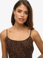 Superdry Leopard Print/Black Sleeveless Maxi Slip Jersey Dress - Image 5 of 7
