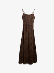 Superdry Leopard Print/Black Sleeveless Maxi Slip Jersey Dress - Image 6 of 7