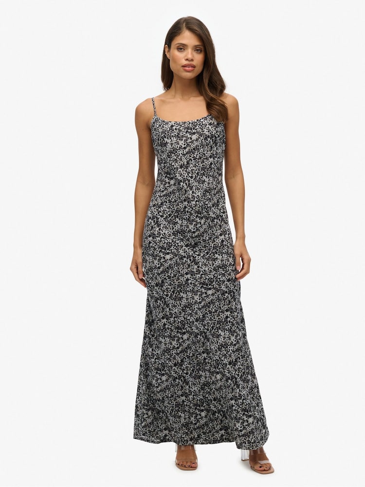 Superdry Leopard Sleeveless Maxi Slip Jersey Dress - Image 1 of 7