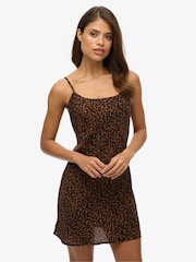Superdry Leopard Mini Sleeveless Slip Jersey Dress - Image 1 of 7