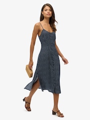 Superdry Navy Polka Dot Print Button Cami Midi Dress - Image 2 of 6