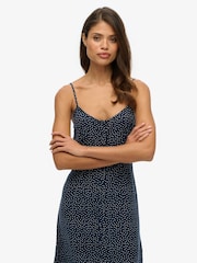 Superdry Navy Polka Dot Print Button Cami Midi Dress - Image 3 of 6