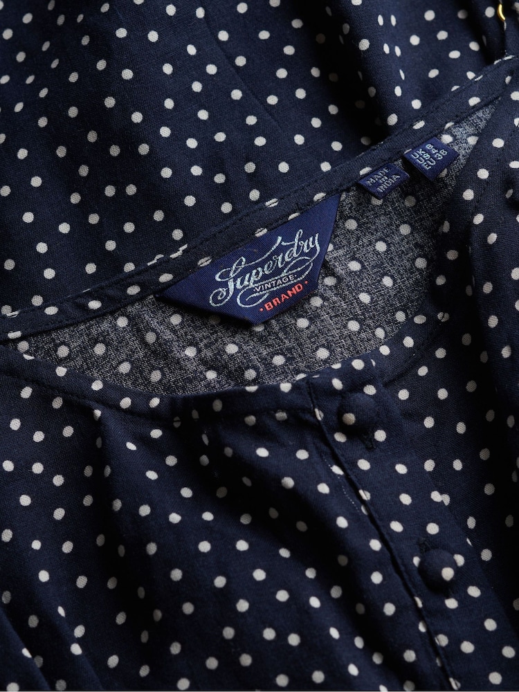 Superdry Navy Polka Dot Print Button Cami Midi Dress - Image 6 of 6
