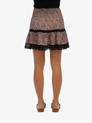 Preto - Superdry mini saia estampada com acabamento em renda e camadas - Imagem 2 de 4