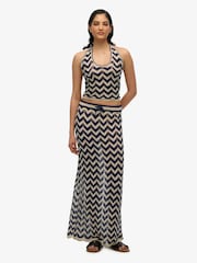 Superdry Black Zig Zag Crochet Knit Column Maxi Skirt - Image 1 of 7