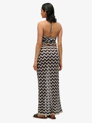 Superdry Black Zig Zag Crochet Knit Column Maxi Skirt - Image 2 of 7