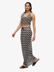 Superdry Black Zig Zag Crochet Knit Column Maxi Skirt - Image 3 of 7