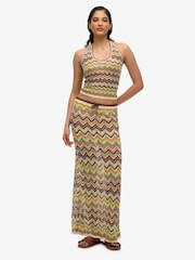 Superdry Yellow Zig Zag Crochet Knit Column Maxi Skirt - Image 1 of 5