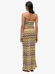 Superdry Yellow Zig Zag Crochet Knit Column Maxi Skirt - Image 2 of 5