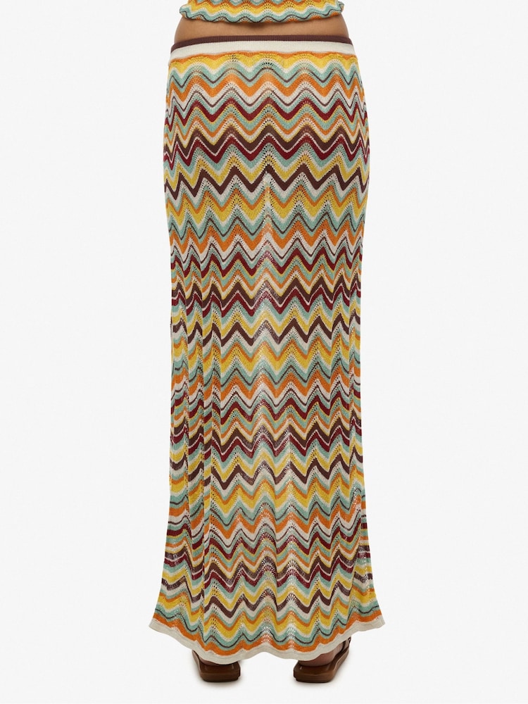 Superdry Yellow Zig Zag Crochet Knit Column Maxi Skirt - Image 5 of 5