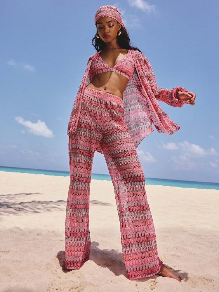 Lipsy Pink Petite Crochet Style Beach Kimono Shirt - Image 1 of 4 Lipsy Pink Petite Crochet Style Beach Kimono Shirt - Image 1 of 4