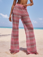 Lipsy Pink Petite Crochet Style Wide Leg Beach Trousers - Image 2 of 4