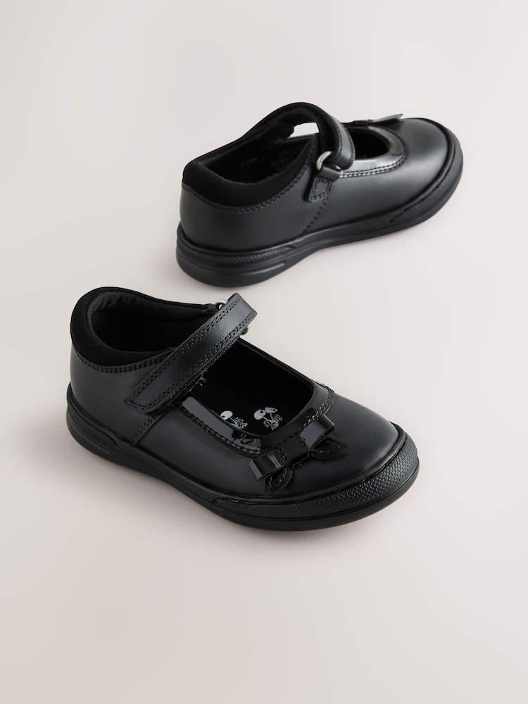 Black Leather Standard Fit (F) Bow Mary Jane School Shoes - Image 1 of 5