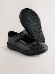 Black Leather Standard Fit (F) Bow Mary Jane School Shoes - Image 3 of 5
