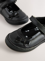 Black Leather Standard Fit (F) Bow Mary Jane School Shoes - Image 4 of 5