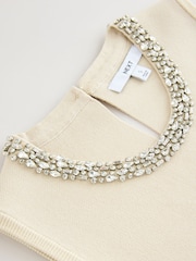 Neutral Stone Embellished Crew Neck Knitted Top - Image 7 of 8