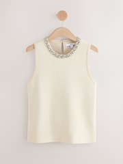 Neutral Stone Embellished Crew Neck Knitted Top - Image 8 of 8