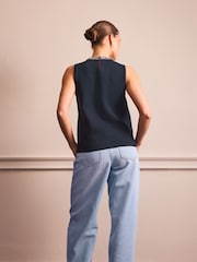 Navy Blue Embellished Crew Neck Knitted Top - Image 4 of 8