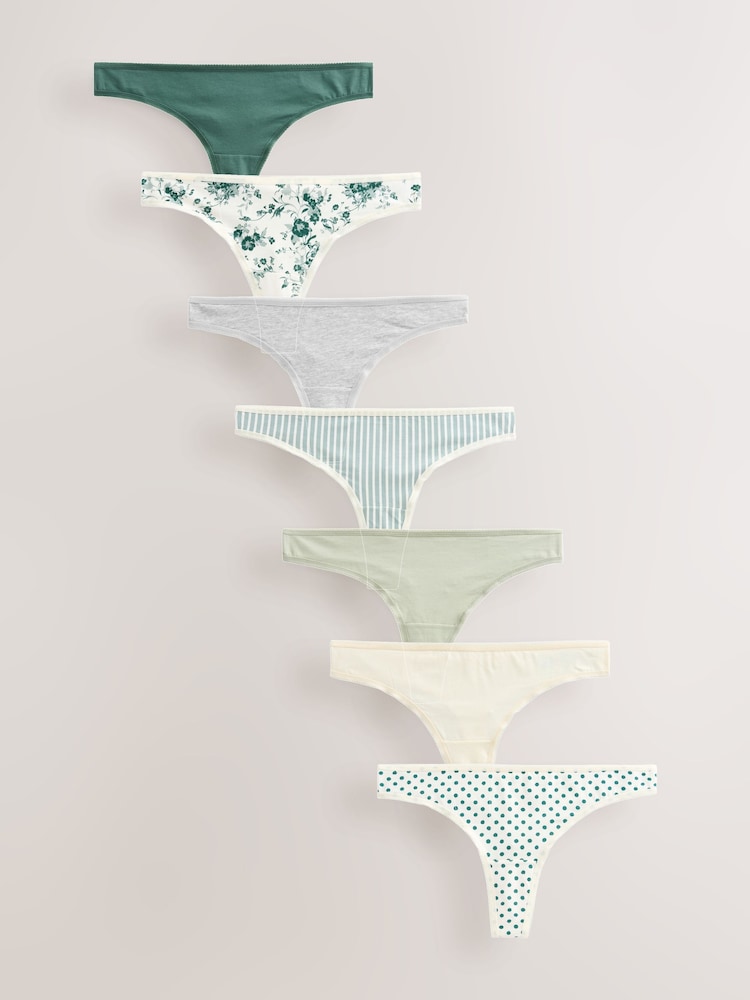 Green Floral Print Thong Rich Knickers 7 Pack - Image 1 of 10