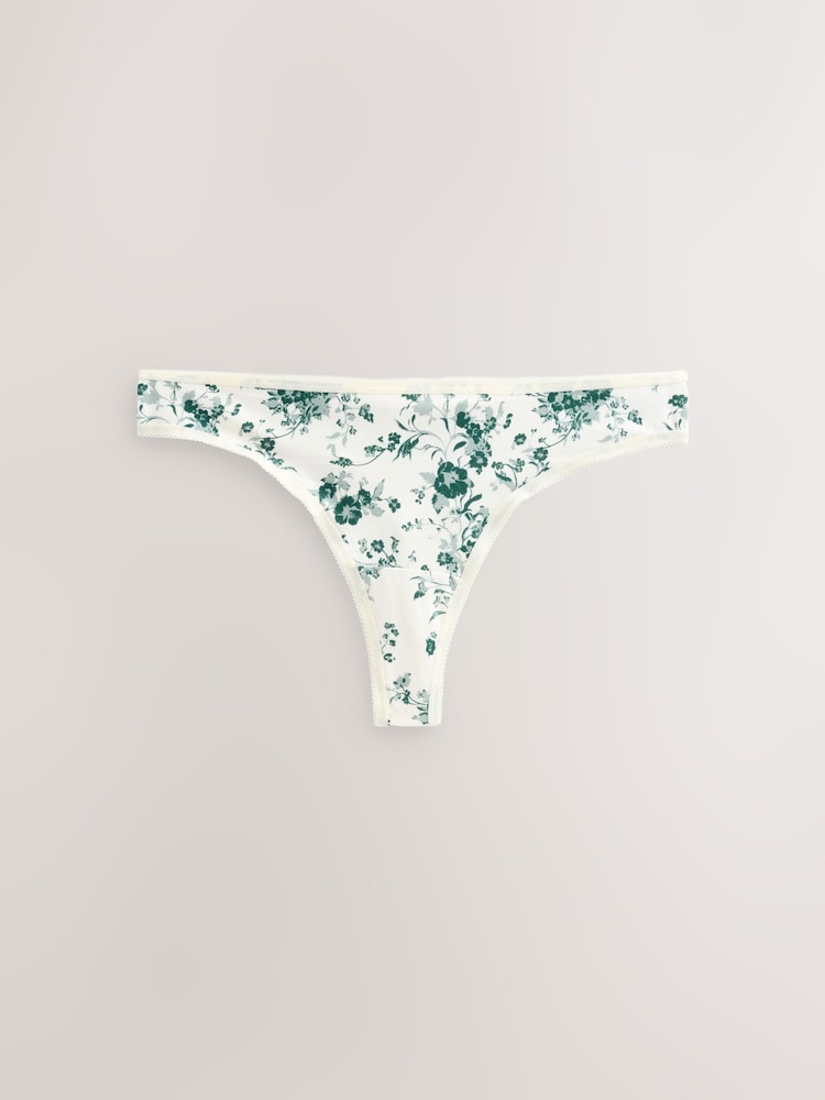 Green Floral Print Thong Cotton Rich Knickers 7 Pack - Image 3 of 10