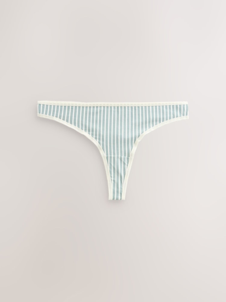 Green Floral Print Thong Cotton Rich Knickers 7 Pack - Image 5 of 10