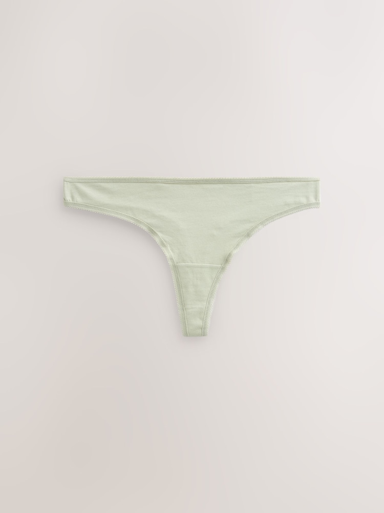 Green Floral Print Thong Cotton Rich Knickers 7 Pack - Image 6 of 10