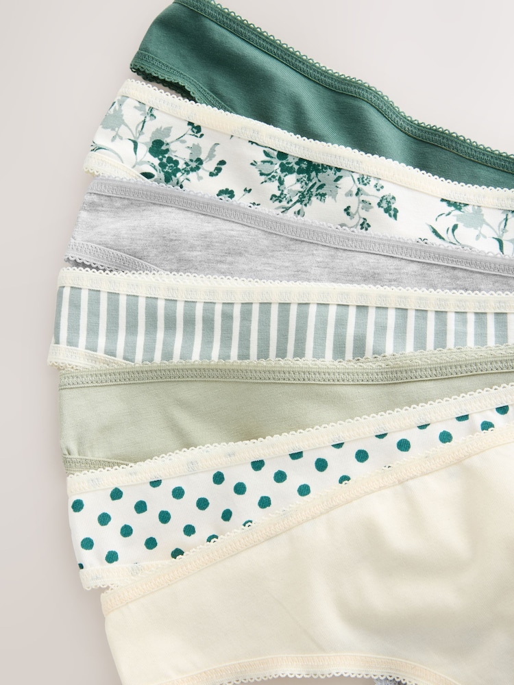 Green Floral Print Thong Cotton Rich Knickers 7 Pack - Image 9 of 10