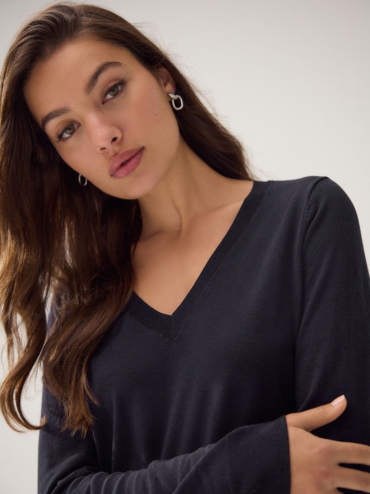 Blue Navy Soft Touch V-Neck Jumper with Cotton - Image 1 of 7