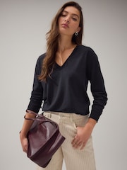 Blue Navy Soft Touch V-Neck Jumper with Cotton - Image 2 of 7