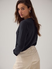 Blue Navy Soft Touch V-Neck Jumper with Cotton - Image 4 of 7