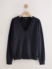 Blue Navy Soft Touch V-Neck Jumper with Cotton - Image 5 of 7