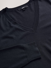 Blue Navy Soft Touch V-Neck Jumper with Cotton - Image 7 of 7