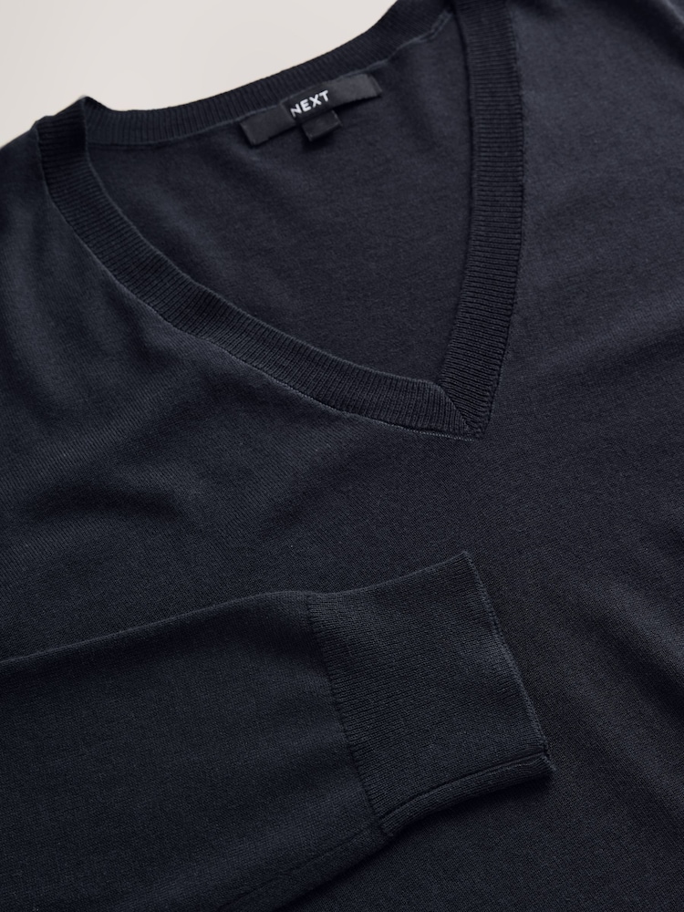 Blue Navy Soft Touch V-Neck Jumper with Cotton - Image 7 of 7