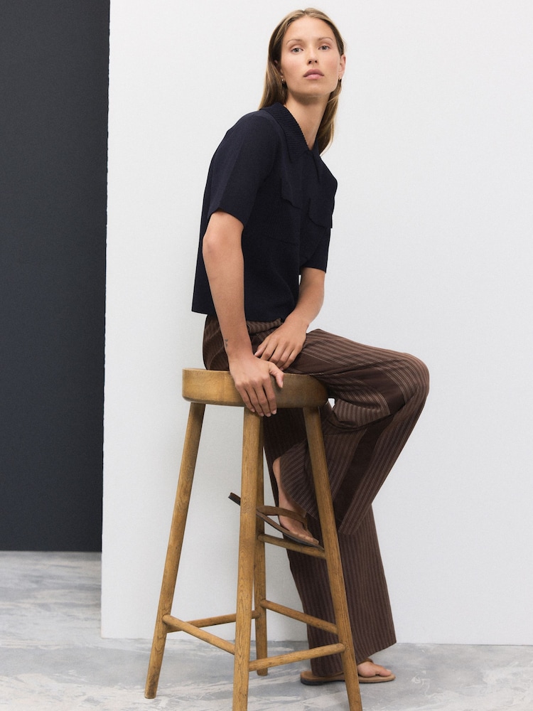 Dark Navy Knitted Polo Shirt With Pockets - Image 2 of 9 Dark Navy Knitted Polo Shirt With Pockets - Image 2 of 9
